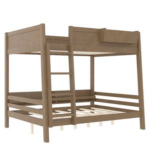 English Elm Full Pine Bunk Bed with Integrated Bookshelves Guardrails and Detachable Frame Brown W5316S00012