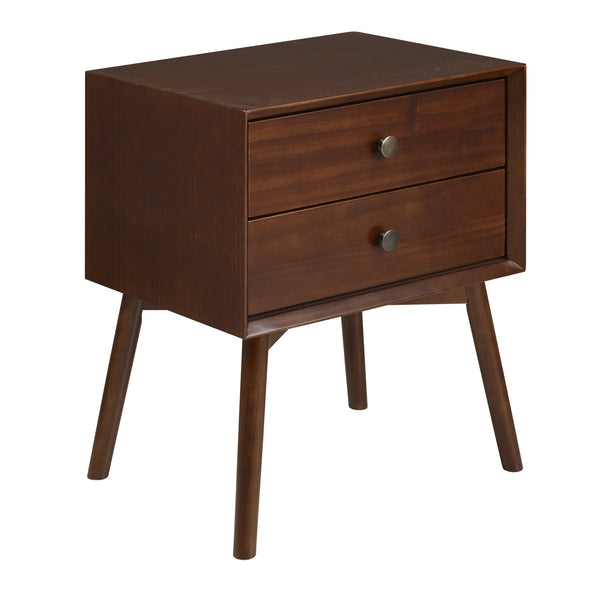 English Elm Walker Edison - Mid-Century Solid Wood Double-Drawer Nightstand with Beveled Edges, Antique Hardware, Easy Assembly Walnut 22 L x 17 W x 16 H B185P169300