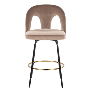 English Elm Fixed-height Swivel Counterstools with White Upholstery Gold Footrest Set of 2 Taupe B202S01792