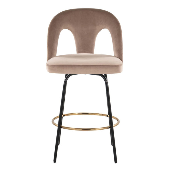 English Elm Fixed-height Swivel Counterstools with White Upholstery Gold Footrest Set of 2 Taupe B202S01792