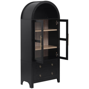 English Elm K&K 71" Arched Kitchen Pantry Cabinet with Glass Doors, Adjustable Shelves, Soft-Close Drawers Black N707P288972B