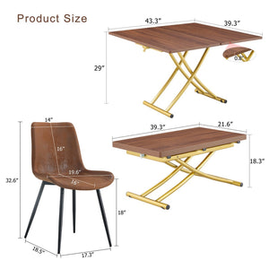 English Elm Table and Chair Set Adjustable Height Wood Grain Top Gold Legs Four Cushioned Seats W1151S04343