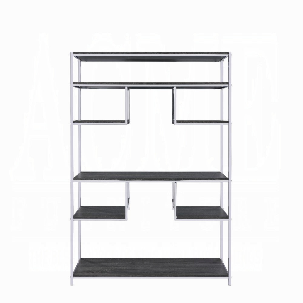 English Elm Rustic Modern Grey Oak & Chrome 8-Shelf Geometric Bookshelf with Sturdy Metal Frame, 72"H, 49"W B062P209200
