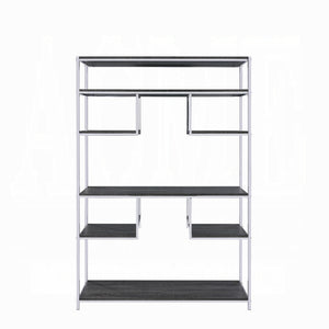 English Elm Rustic Modern Grey Oak & Chrome 8-Shelf Geometric Bookshelf with Sturdy Metal Frame, 72"H, 49"W B062P209200