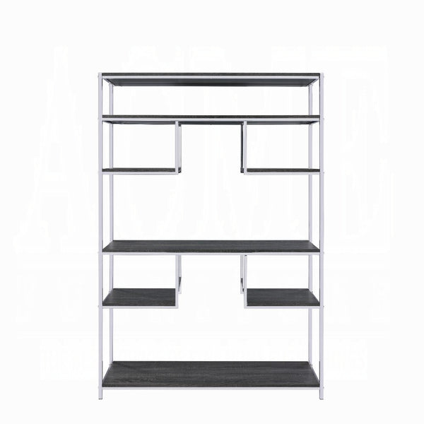 English Elm Rustic Modern Grey Oak & Chrome 8-Shelf Geometric Bookshelf with Sturdy Metal Frame, 72"H, 49"W B062P209200