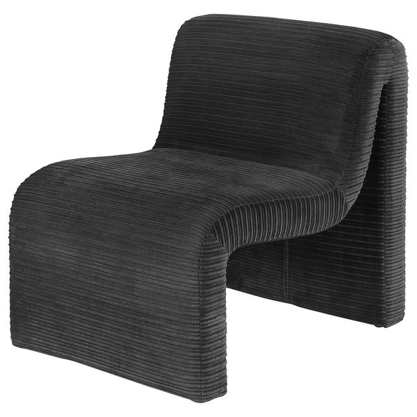 English Elm Winne Curved Armless Accent Chair in Black Ribbed Upholstery — Sculptural Modern Minimalist Seating B062P299870