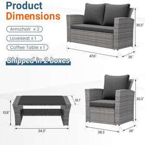 English Elm 4-piece Outdoor Wicker Conversation Set with Tempered Glass Table and Resort Style Black+Brown B082S00058
