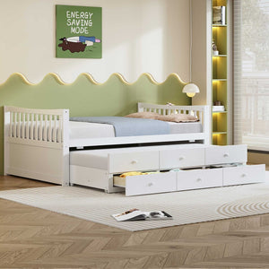 English Elm Full Size Daybed with Trundle Twin Pullout and Three Storage Drawers for Guest Rooms LP100341AAK