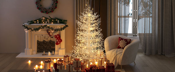 English Elm 4FT Aspen Fir Pre-Lit Artificial Christmas Tree with 280 Snow-Flocked Tips & 230 Warm White LEDs, Lightweight Hinged Frame for Home & Party Decor N704P326835A