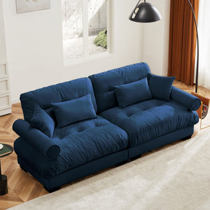 English Elm Large Velvet Two-Seater Sofa with Bolstered Armrests, Cloud-Like Cushions and Waist Pillows for Stylish Comfort and Modern Living Spaces Blue W714S00879