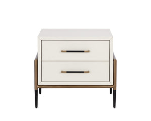 Sunpan Weldrick Nightstand - Elegant Acacia Wood Design with Soft Closing Drawers and Stylish Metal Accents Oyster