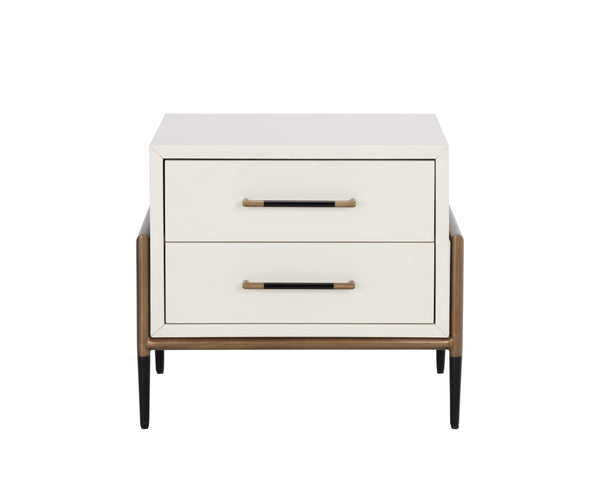 Sunpan Weldrick Nightstand - Elegant Acacia Wood Design with Soft Closing Drawers and Stylish Metal Accents Oyster