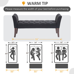 English Elm HOMCOM Tufted Upholstery Bench with Arms — Plush Linen-Feel Seat, Solid Wood Legs, Versatile Entryway seating solution Black W2225P217025