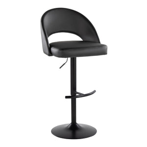 English Elm Adjustable Swivel Barstools Set of 2 Faux Leather Padded Seat Black Metal Base B202S02009