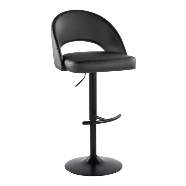 English Elm Adjustable Swivel Barstools Set of 2 Faux Leather Padded Seat Black Metal Base B202S02009