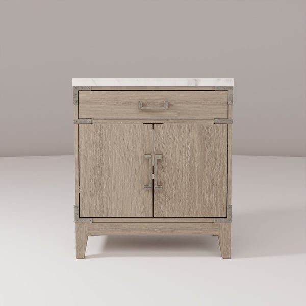 English Elm Grey Oak Single Bath Vanity 30" W X 22" D With Elegant Carrara Marble Top For Stylish Storage Solutions B2731P259762
