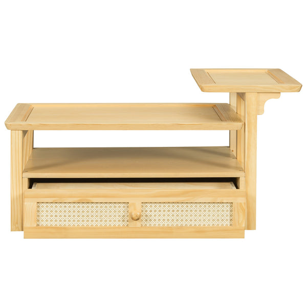 English Elm VIBE Rustic Rattan Coffee Table with 2 Tabletops, Adjustable Shelf and Spacious Drawer for Living Room Natural N724P232190N