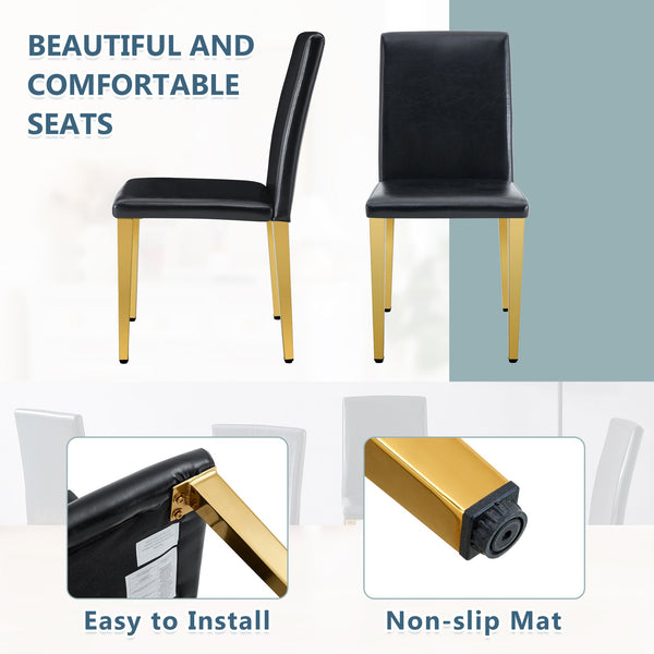 English Elm Four PU dining chairs with sleek silver metal legs, ergonomic PU seats, anti-slip feet, easy assembly, modern minimalist style Black+Gold W1151P269024