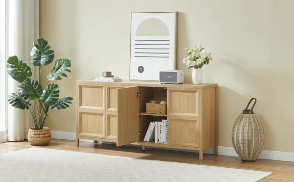 English Elm 67'' Scandinavian Oak Sideboard with Touch Latch Doors Soft Close Hinges Living Room Storage Oak W1820P420817