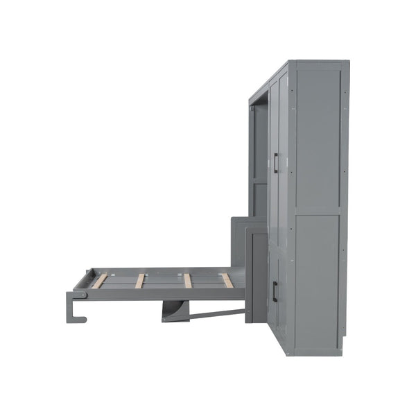 English Elm Queen Murphy Bed with Wardrobe Cabinet Hydraulic Lift Mdf Space Saving Wall Unit Gray LP000581AAE