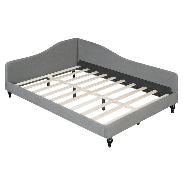 English Elm Full Full Size L-Shaped Linen Daybed with Solid Wood Legs, Semi-Enclosed Modern Frame for Living Spaces Gray SF100146AAE