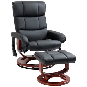 English Elm HOMCOM Manual Swivel Recliner Chair with Footrest and 360° Base, PU Leather, Padded Comfort Black W2225P229611