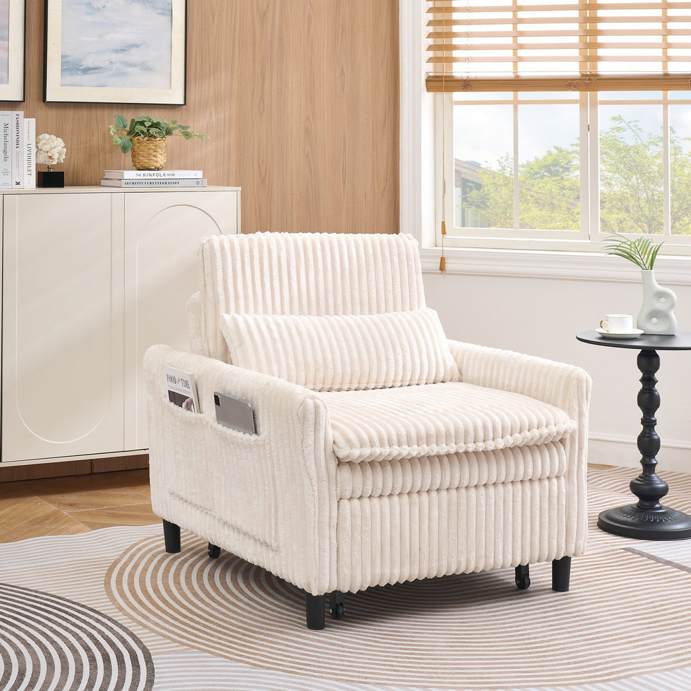 English Elm Beige Corduroy Small Sofa Bed with Pillow, Compact 33"x33" Apartment Chair, Solid Wood Frame W1658P290459