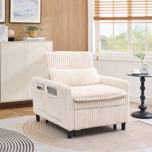 English Elm Beige Corduroy Small Sofa Bed with Pillow, Compact 33"x33" Apartment Chair, Solid Wood Frame W1658P290459