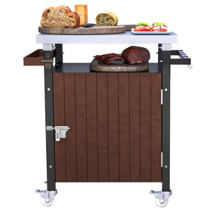 English Elm Outdoor Grill Cart – Stainless Steel Tabletop & Storage, Mobile Bbq Island With Hooks & Spice Rack W1422P212119-GIGA
