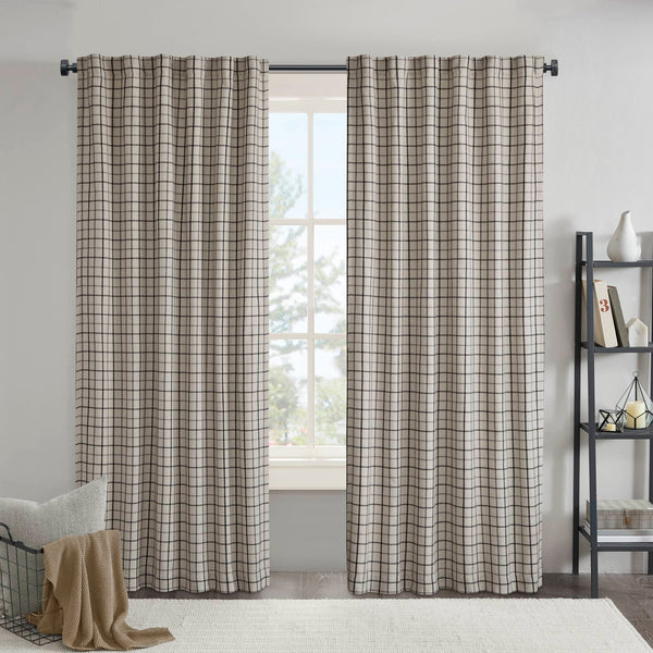 JLA Home Madison Park - Plaid Insulated Curtain Panel with Fleece Lining — Heavyweight Thermal Rod Pocket & Back Tab Drapery Black MP40-8732