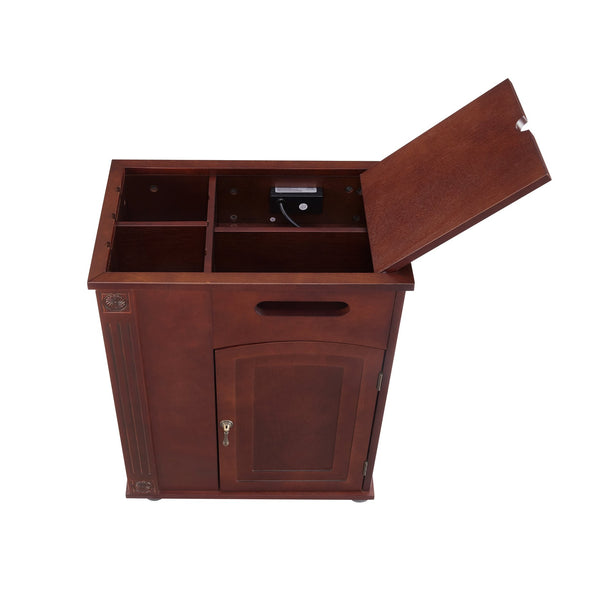 English Elm Powered Narrow End Table with Charging Station, Walnut Bedside Table with Wheels, USB Ports, Storage W1693P227261
