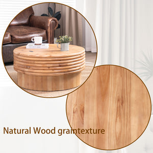 English Elm Round 30.3" Wooden Coffee Table with Lift-Top Storage, Rustic Modern Round Centerpiece for Living Room W2729P270752