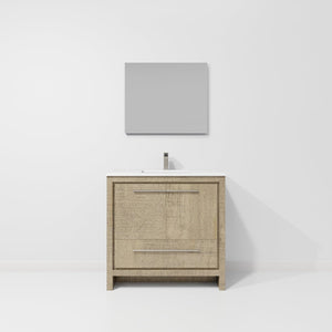 English Elm Rustic Acacia Bath Vanity 36" W With White Quartz Top, Gun Metal Faucet Set & 28" Framed Mirror B2731S01949-GIGA