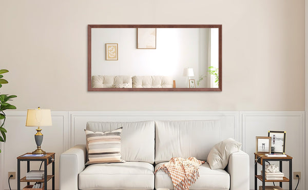 English Elm 60"x30" Oversized Modern Rectangle Bathroom Mirror with Slim Aluminum Frame, Explosion-Proof Glass, Versatile Mounting Options for Vanity, Entryway, Bedroom, Living Room Walnut W708P297663