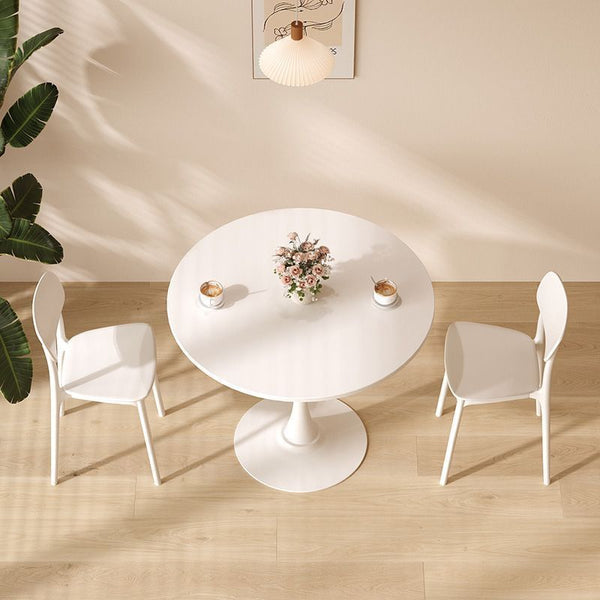 English Elm Modern Round Dining Table White 31.5" – Sturdy MDF Top with Metal Base, Easy-Clean, Compact Style W2641P192315