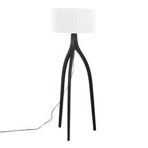 English Elm Wishbone Contemporary Floor Lamp with Linen Shade and Tripod Wood Base for Living Room Ambiance Black B202S01379