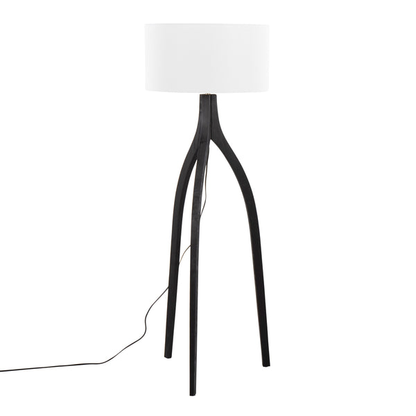 English Elm Wishbone Contemporary Floor Lamp with Linen Shade and Tripod Wood Base for Living Room Ambiance Black B202S01379