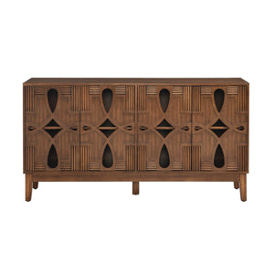 English Elm 60.5" Mid Century Sideboard Buffet with 4 Doors, Adjustable Shelves, Outlet Holes — Walnut TV Console W1801P224330