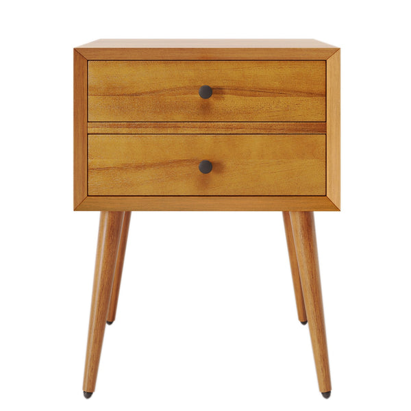 English Elm Christopher Knight Home® - Nightstand with 2 Drawers Mid-Century Acacia Wood, Splayed Legs, Brass Hardware, Easy-Glide Storage Natural 20.5 L x 17.5 W x 14.75 H N761P180219A