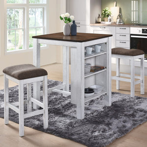 English Elm [3-Piece] Stylish Counter Height Dining Set With Built-In Storage, Cushioned Stools, Space-Saving Charm W2537P211110-GIGA