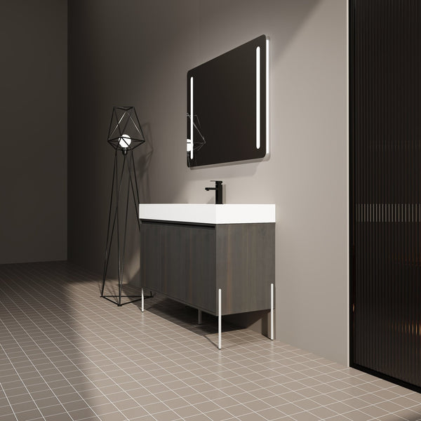 English Elm 48" Freestanding Bathroom Vanity with Resin Sink and Spacious Cabinet, Soft-Close Doors, Durable Finish Dark Oak W1972S00015