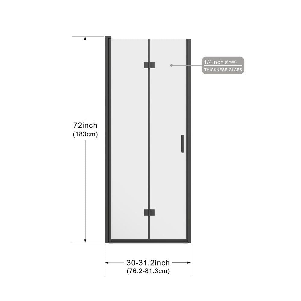 English Elm Goodyo 30"X72" Frameless Glass Shower Door - Durable Tempered Glass & Reversible Black Finish Design D163118298