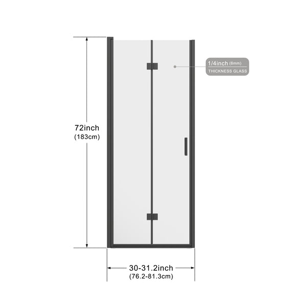 English Elm Goodyo 30"X72" Frameless Glass Shower Door - Durable Tempered Glass & Reversible Black Finish Design D163118298