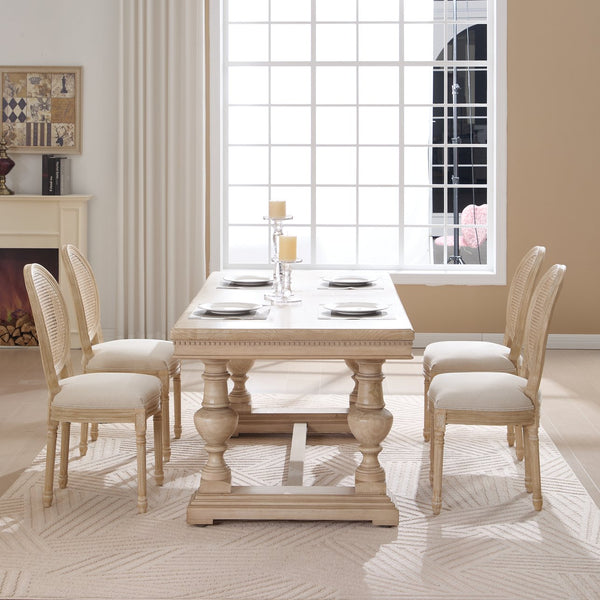 English Elm French Country Dining Chairs Set Of 2 - Upholstered Rattan Back, Elegant Carved Design For Home Use W3426P324257