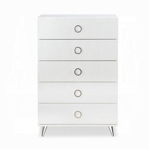 English Elm White 5-Drawer Chest With Modern Ring Pull Handles For Stylish, Space-Saving Storage In Any Room B062P209030-GIGA