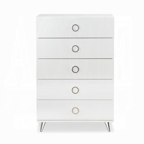 English Elm White 5-Drawer Chest With Modern Ring Pull Handles For Stylish, Space-Saving Storage In Any Room B062P209030-GIGA