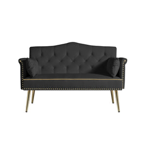 English Elm Black Velvet Tufted Two Seater Sofa with Metal Legs for Studio and Small Living Spaces Black W3985P401360