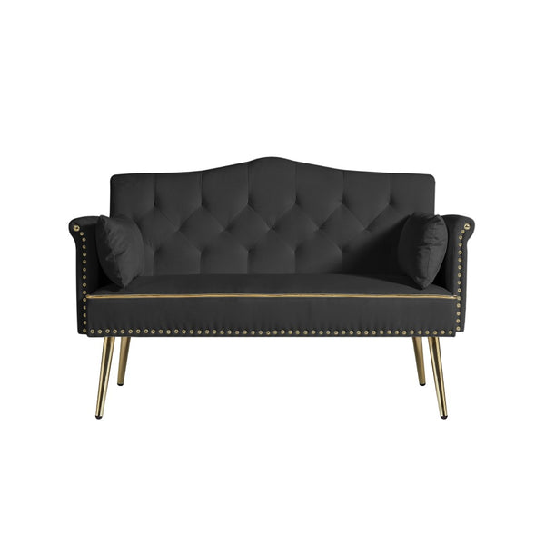 English Elm Black Velvet Tufted Two Seater Sofa with Metal Legs for Studio and Small Living Spaces Black W3985P401360