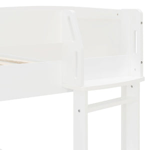 English Elm Full Size Loft Bed with Rotating Desk Led Lighting Sofa and Bookshelf Storage White LT000200AAK