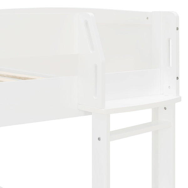 English Elm Full Size Loft Bed with Rotating Desk Led Lighting Sofa and Bookshelf Storage White LT000200AAK